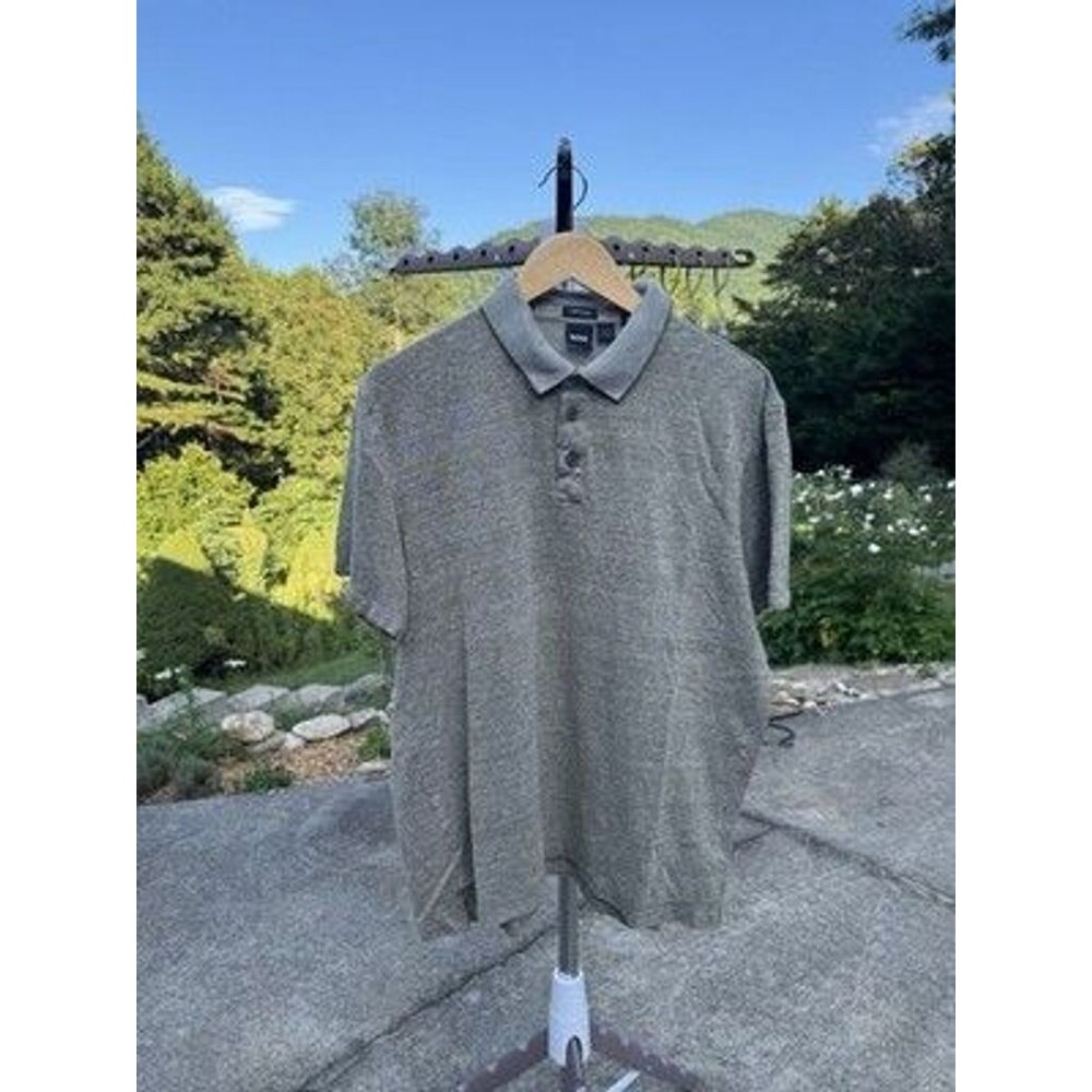 HUGO BOSS Men’s Linen Blend Polo Shirt Heathered Olive Green Khaki Gray XXL